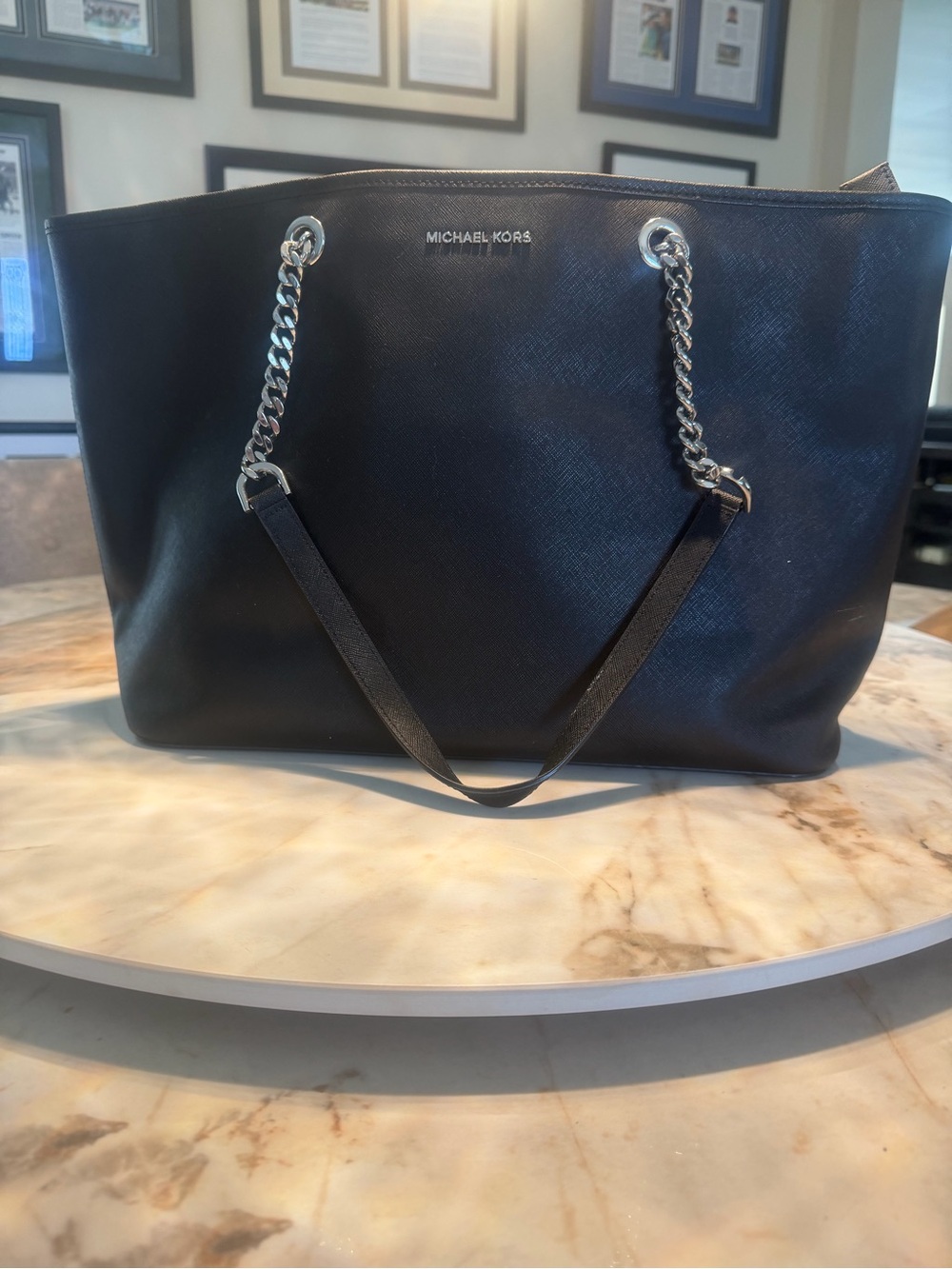 Michael Kors Black Chain-Handle Saffiano Tote